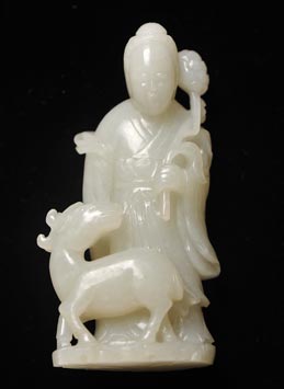 和田籽料仙人祥鹿摆件