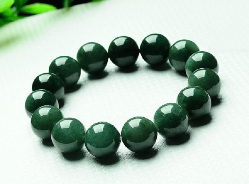 现代 天然翡翠 老坑冰油青正圆大珠翠手串
