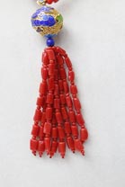 现代 深红珊瑚配<em>手工</em>掐丝<em>烧蓝</em>925银加长<em>毛衣链</em>